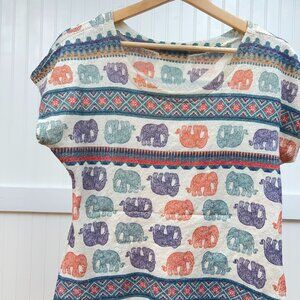 Gage Women's Multicolor Elephant Print Short Sleeve Tee Top S - Boho Chic
